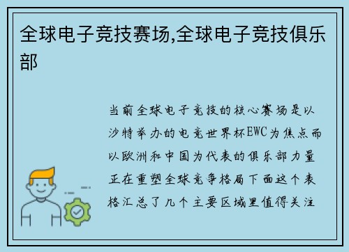 全球电子竞技赛场,全球电子竞技俱乐部